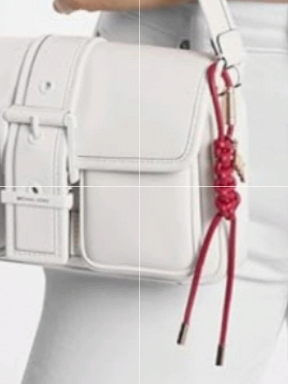 SALE New MICHAEL Michael Kors Pink Braided Faux-Leather Bag Charm Secure Closure